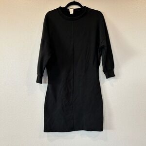 H M Black Crew Neck Long Sleeve Sweatshirt Dress Casual Midi Women's Size M